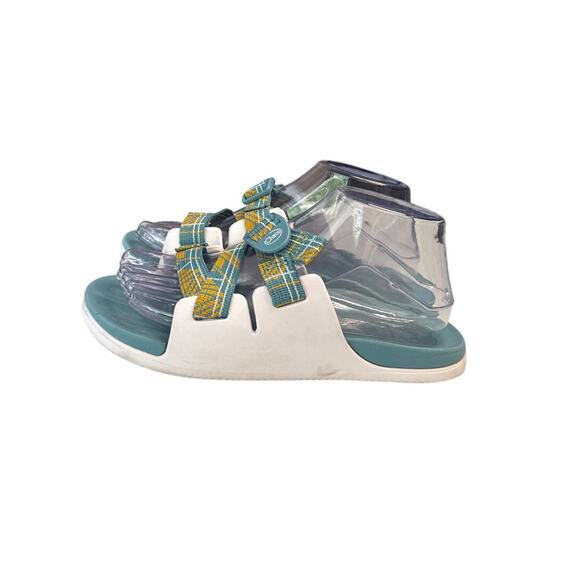Chaco Lightweight Cushioned Kid's Slides Size K6 in Teal and White - Picture 4 of 9
